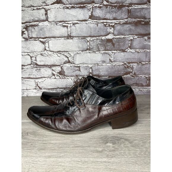 Cesare Paciotti Designer Brown Black Croc Leather Lace Dress Shoes Men 9.5C US main image 14